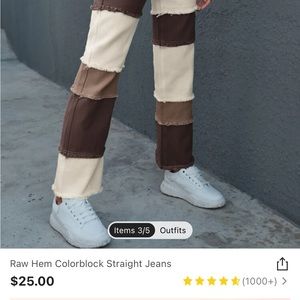 Colorblock Straight Jeans (Tan, Brown and Cream)